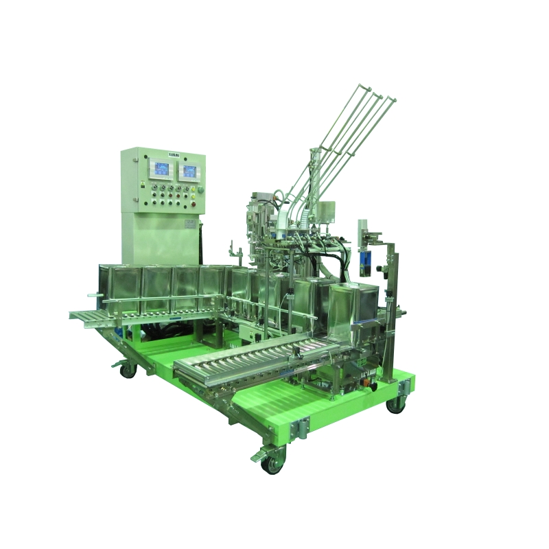 18L角/樹脂缶用自動充填・蓋締め機(防爆)